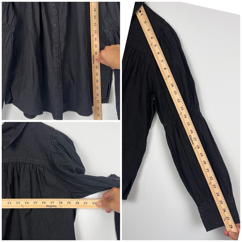 Cleobella Blakely Blouse M Black Puff Sleeve Button Down Boho Cotton Top - Picture 6 of 9